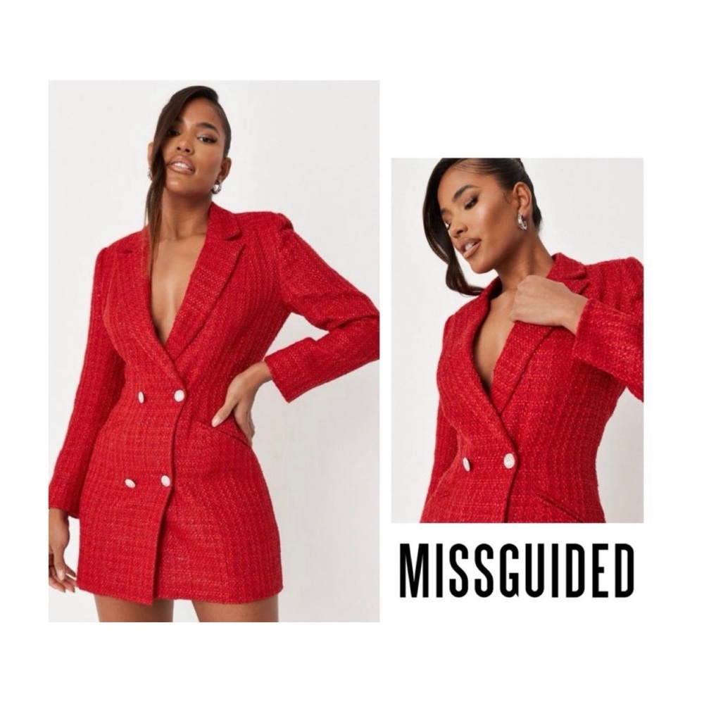 Petite Red Sparkle Boucle Fitted Blazer Mini Dress